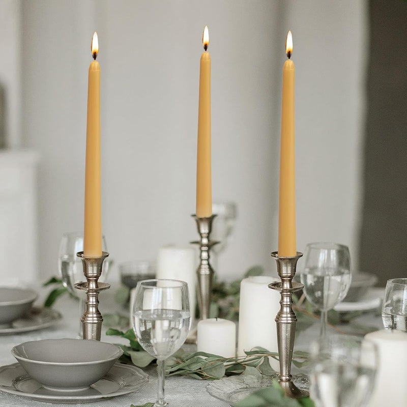 KONNI 0.87×10 Inch Wax Yellow Taper Candles, Unscented and Smokeless Tall Candlesticks, 10 Pack Tapered Candles with Cotton Wicks, Long Burning, Ideal for Weddings, Dinner Parties, and Home Décor - Image 4